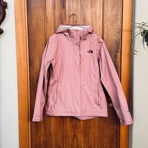 The North Face Women's Pink Waterproof Hooded Raincoat - Zipped Pockets M